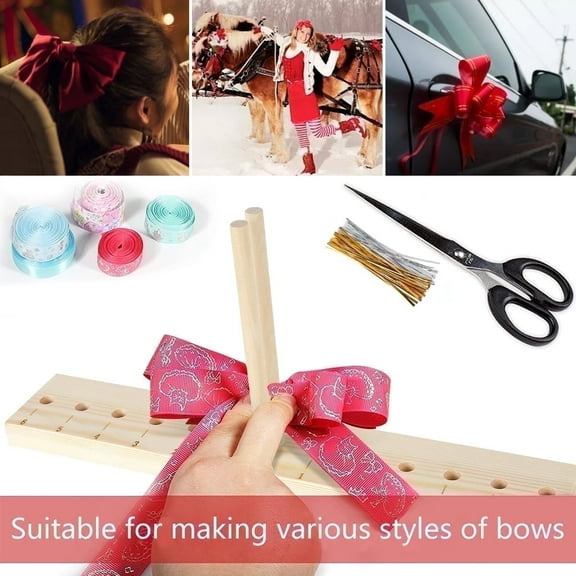 Txkrhwa Extended Bow Maker for Ribbon Wreaths Wooden Bow Making Tool with Twist Ties Ribbon Bow Maker for Party Decorations Hair Bows Corsages Holiday Wreaths DIY Crafts