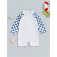 thumbnail image 4 of Hirigin Toddler Baby Boy Swimsuit Checkered One Piece Swimwear Long Sleeve Zipper Rash Guard Beach Bathing Suit, 4 of 8