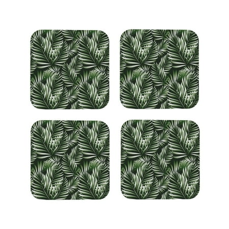 

Coasters Set of 4 - Tropical Palm Leaves1 Drink Coasters for Tabletop Protection Leather Coasters for Living Room Decor and Housewarming Gift Square