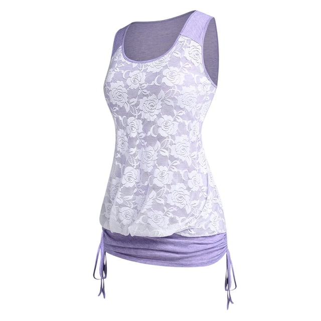 Tank Top con Panel de Encaje de Rosa de Talla Extra Rosegal Camisetas sin mangas de talla grande