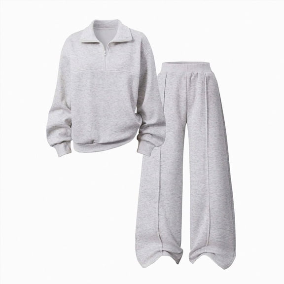 Kogui Girls Teen Clothing Long Sleeve Hoodie Pants Set Light Gray Solid Color 2 Piece Soft Comfortable Outfit Spring Fall Size 16