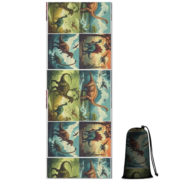 Colorful Dinosaurs Landscape Pattern Hot Yoga Mat Towel Non Slip for Hot Yoga - Quick-Drying Yoga Mat Cover with 4 Corner Pockets with Travel Bag - Hot Yoga Towel Non Slip 70"x26"