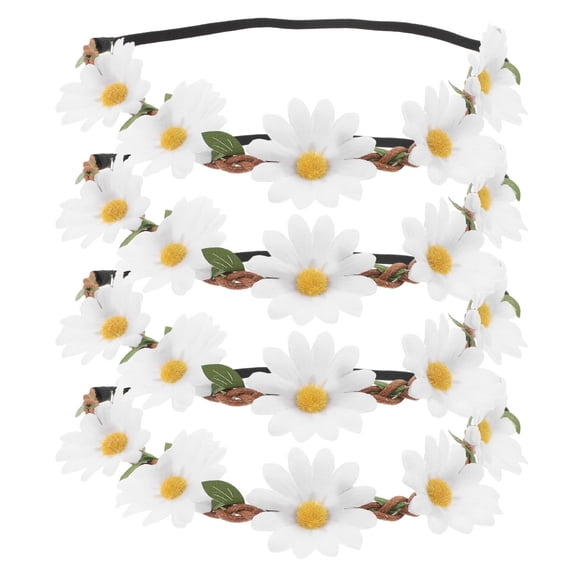 Tineasur 4Pcs White Daisy Flower Crown Handwoven Gar Headband for Wedding and Beach