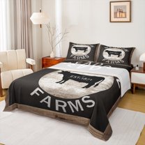 Manfei Rustic Highland Bull Bed Sheets, Farm Animal King Sheets, Black Brown Lodge Cabin Sheet Set, Luxury Bedroom Decor, 4 Pieces