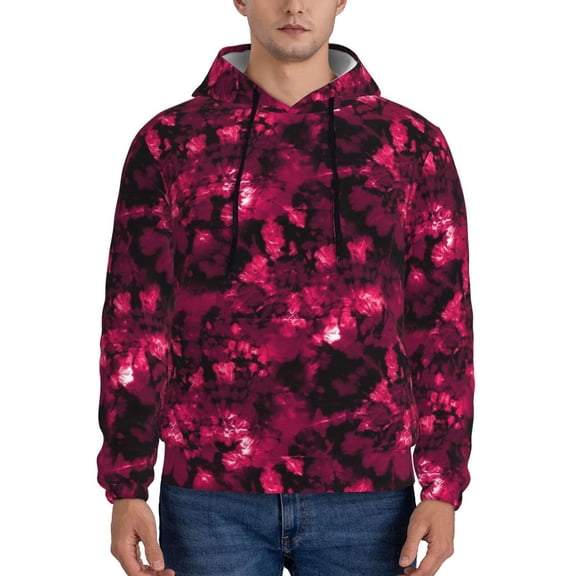 Xecao Burgundy Tie Dye Pattern Men's Adult Pullover Hoodie,Hooded Sweatshirt-Small