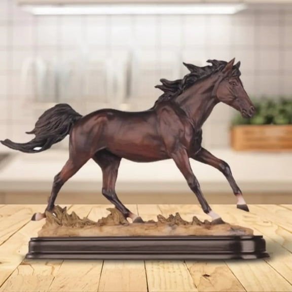 House of Avana Dark Brown Resin Galloping Horse Statue Elegant Home Decor