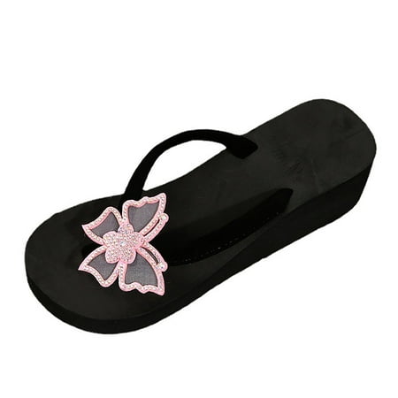 

LIANGP Ladies Slippers Women Summer New Foreign Trade Large Size Pintoed Herringbone Color Diamond Butterfly Decorative Thick Sole Wedge Slippers Women s Shoes Red Size 8