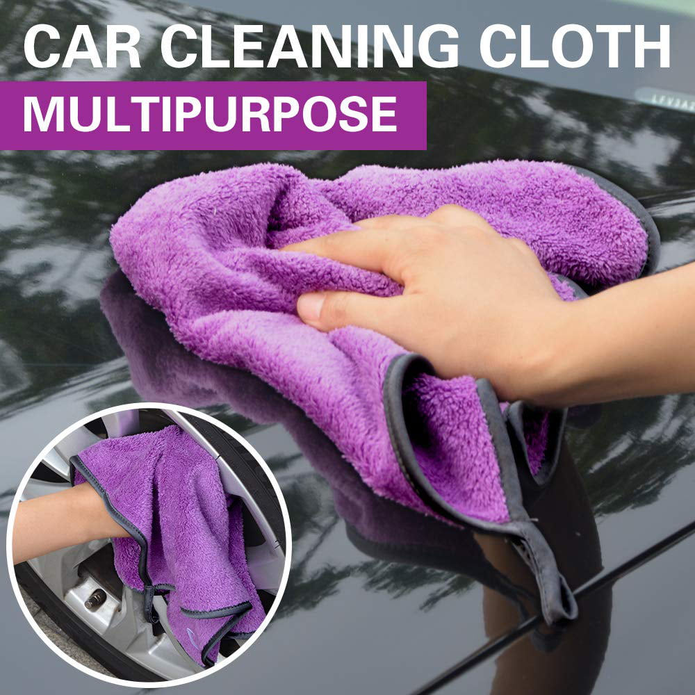 SINLAND Microfiber Car Cleaning Towels,720gsm Ultra Thick Plush Buffing Cloths Super Absorbent Drying Auto Detailing Towel 16inchx24inch, Blue/Purple 