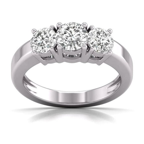 TimeLe$$ Classics 1.50 Carat TW Lab Grown Diamond Three Stone Engagement Ring in 14K White Gold (Ring Size 10)