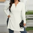 thumbnail image 2 of Womens Ribbed Knit Tunic Top with Side Slits, Long Tops to Wear with Leggings, Zip V Neck Long Sleeve Pullovers (S, White), 2 of 5