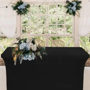 LUSHVIDA 6ft Stretch Spandex Table Cover- Rectangular Fitted Stretchable Wrinkle Resistant Elastic Tablecloth for Party, Wedding, Banquet, Black, 1 Pack