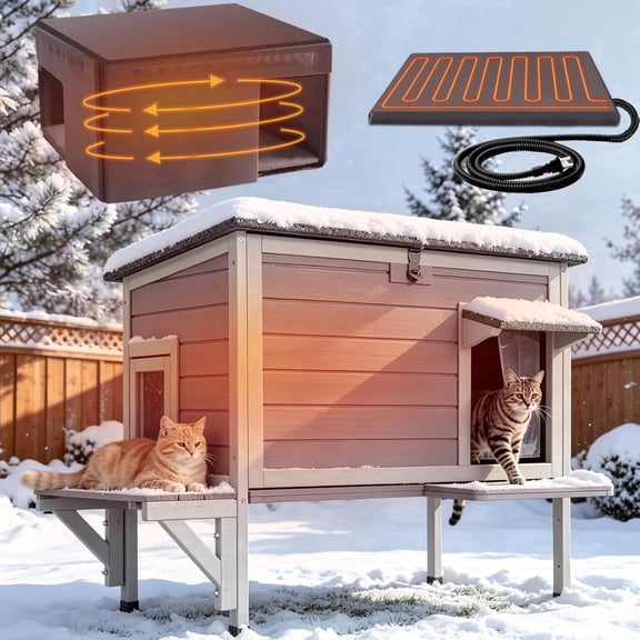 Aivituvin Large Heated Cat House Outdoor Insulated Cat House for Winter Weatherproof Shelter with Heated Pad, All-Round Thermal Liner