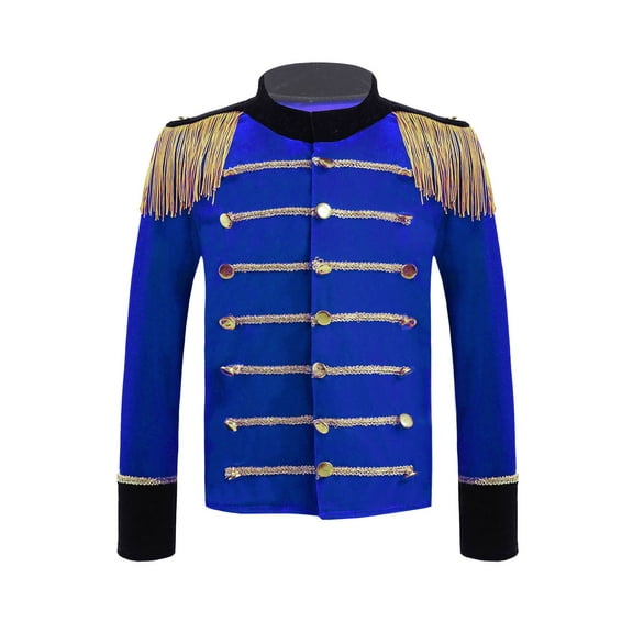 Yruioon Kids Boys Honor Guard Team Performance Tops Red Long Sleeve Tassels Epaulets Jacket Coat Royal Blue 14