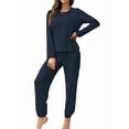 thumbnail image 1 of Conjunto de Pijama de 2 Piezas para Mujer, Camiseta y Pantalón Lisos, Suave y Elástico. Azul Marino S, 1 of 9