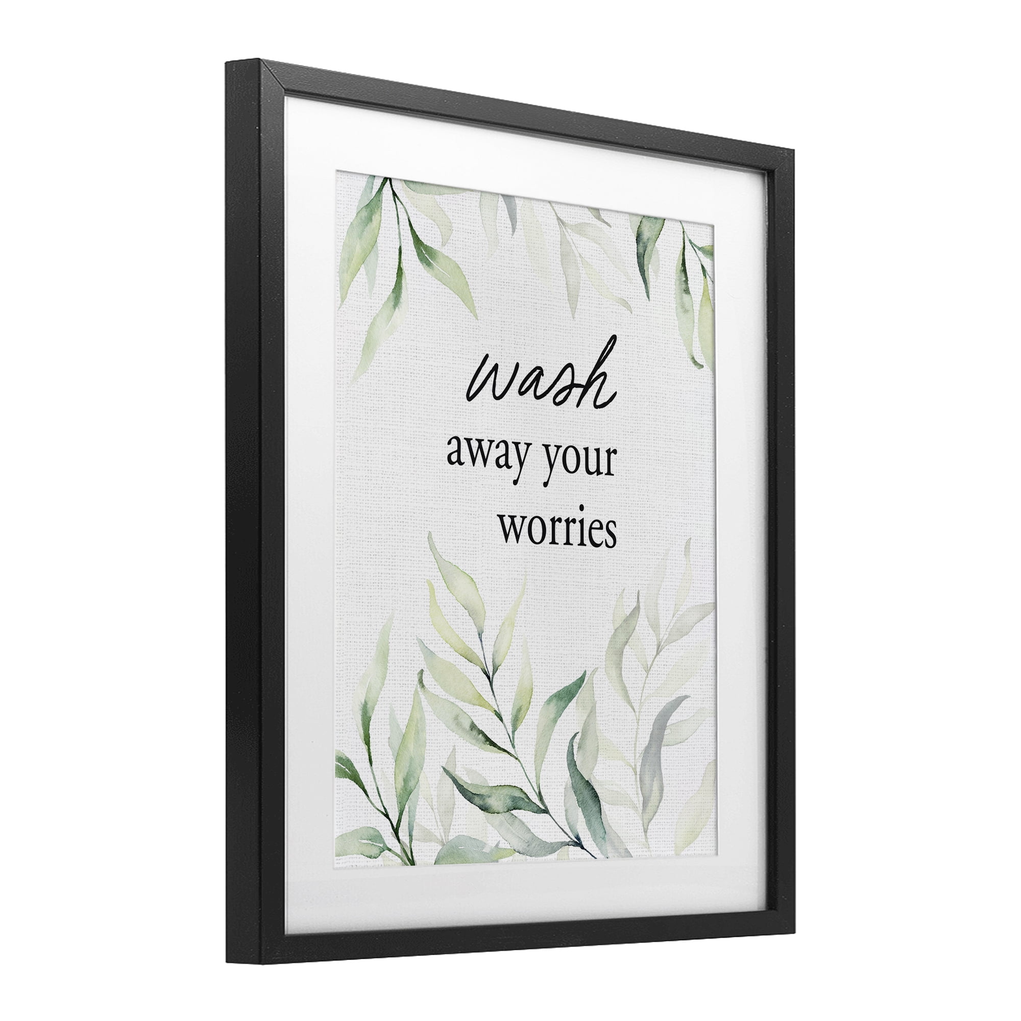 Wash Away Worries Greenery Black Framed Print Under Glass, design by Lettered and Lined