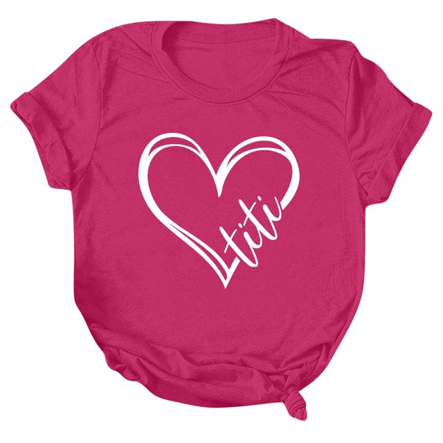 Hyknon Hauts pour Femmes Été Amoureux T-shirt Imprimé Col Rond Manches Courtes Haut Doux Pull Polyvalent pour Sortir