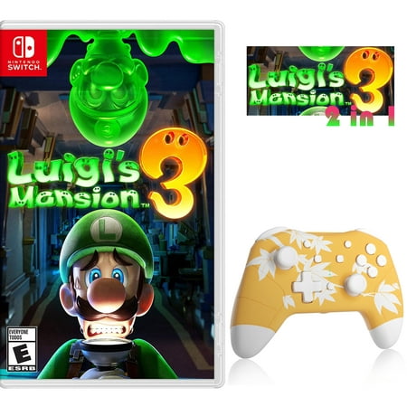 Luigi's Mansion 3 Game Disc and Upgraded Wireless Switch Pro Controller for Nintendo Switch/OLED/Lite Orange, with Headphones Jack, Programmable, Turbo, Wakeup