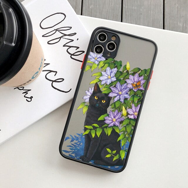 Funda de teléfono con Gato y flores para iPhone, carcasa trasera dura y suave a la moda para modelos 14 Pro Max, 11, 12 Pro, 13Pro Max, XS Max, XR, X, 8, 7Plus, SE Fivean unisex