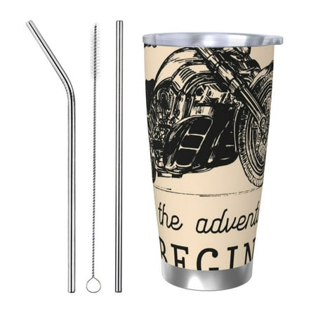 

Gaeub Let The Adventure Begin Print 20-Ounce Stainless Steel Car Cup Tumblers Cups with Lids and Straw Coffee Cups for Adults Kids Home Car Office School Travel Party-Straw Three-piece Set