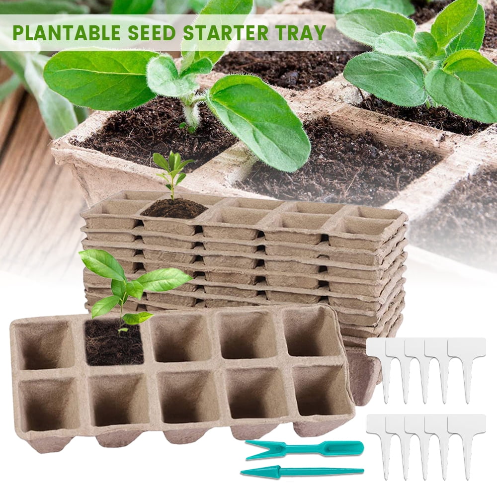 Organic Germination Seedling Trays for Outdoor Indoor Plants,Transplanting Tools Eco-Friendly Biodegradable Seed Starter Kit Seedling Start Trays Seed Starter Peat Pots 10 