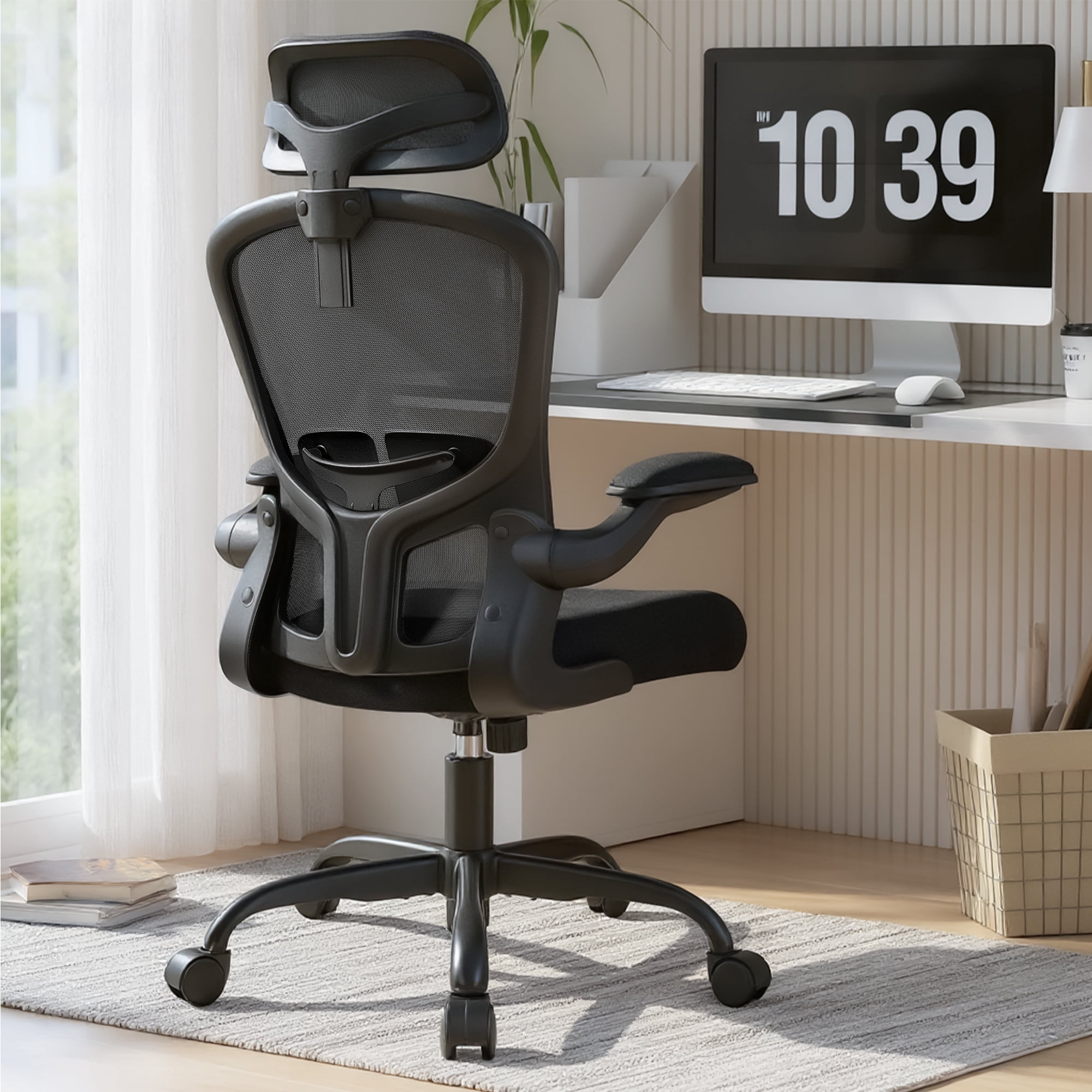 FelixKing Office Chair Ergonomic Desk Chair with Adjustable Lumbar Support and Wheels, High Back Computer with Headrest,Executive Swivel Comfy with flip-up Armrests for Home Office,500LBS,Black