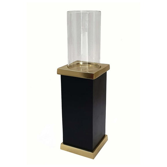 A&B Home Black and Gold Candleholder with Glass Hurricane 4.5" x 4.5" x 16"