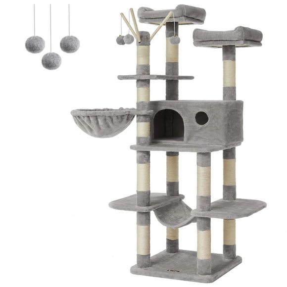 Feandrea Árbol para Gatos, Torre Grande para Gatos, 164 cm, con Hamaca, Condominio para Gatos, Gris Claro