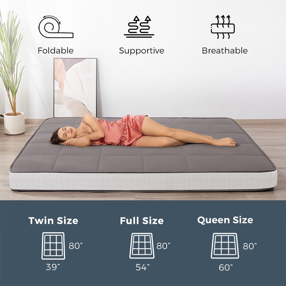 GOODONE 6" Thick Futon Mattress,Padded Japanese Floor Mattress Quilted Bed Mattress Topper,Extra Thick Folding Sleeping Pad,DGrey,Queen Size