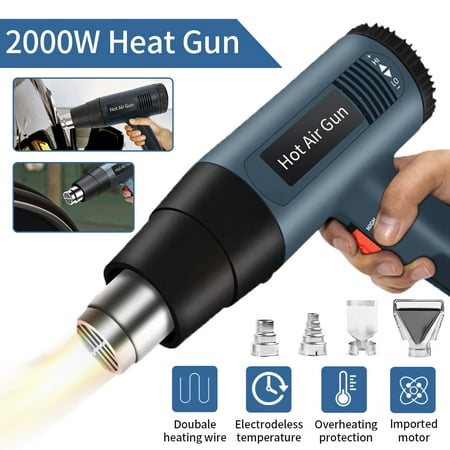 

Heat Gun Dual Temperature Settings 2000W Hot Air Gun with 4 Metal Nozzle Attachments for Shrink Wrapping/Tubing