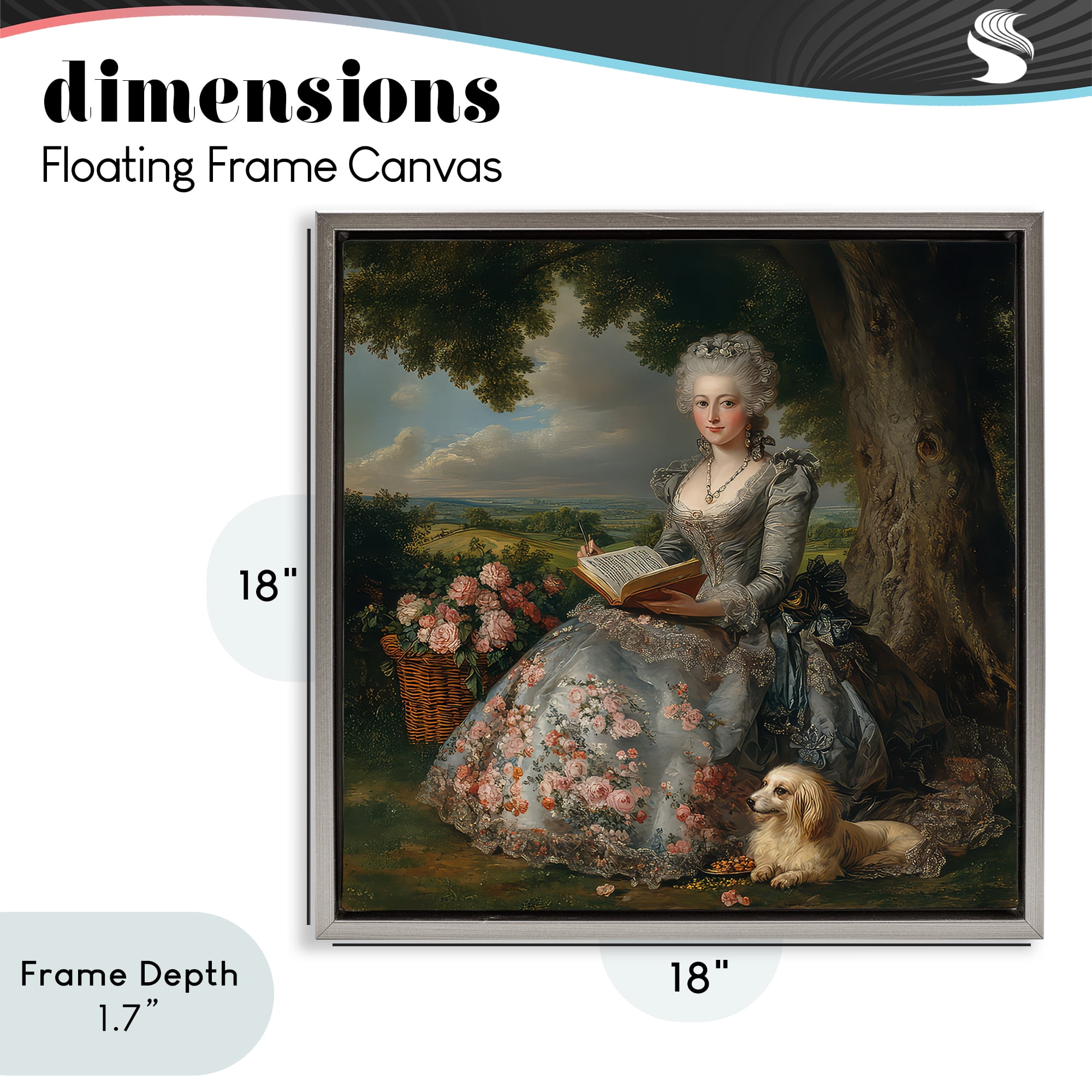 Stupell Industries Reading Rococo Lady with Dog Gray Framed Floater Canvas Wall Art, design by The Wands Want
