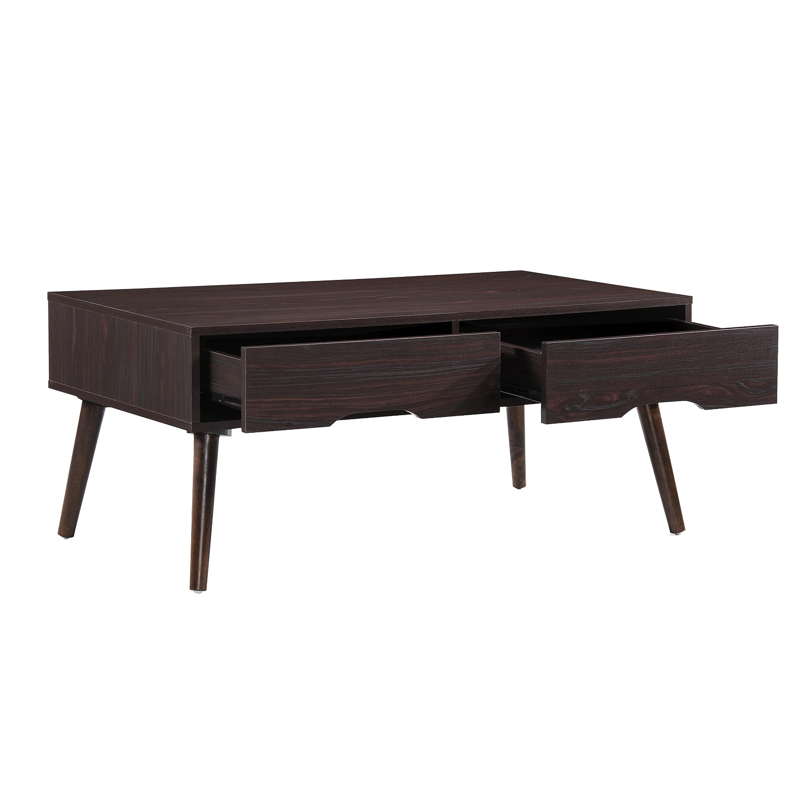 Kadyn Mid Century Coffee Table, Fiberboard Accent TV Table with Rubberwood Legs, Rectangle Center Table Sofa Table for Living Room, Wenge