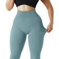 thumbnail image 3 of YIFUNIN Women's Solid Color Hip Lifting Yoga Pants, Ribbed Knit Fitness Leggings for Exercise Workout, High Waist Tummy Control,Green L, 3 of 7