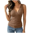 thumbnail image 2 of Karymi Womens Tops Dressy Casual Wrap V Neck Ribbed Knit Tank Top, Solid Sleeveless Side Button Detail Ruched Slim Fit Fuzzy Brushed Knit Vest Womens Blouses, 2 of 7