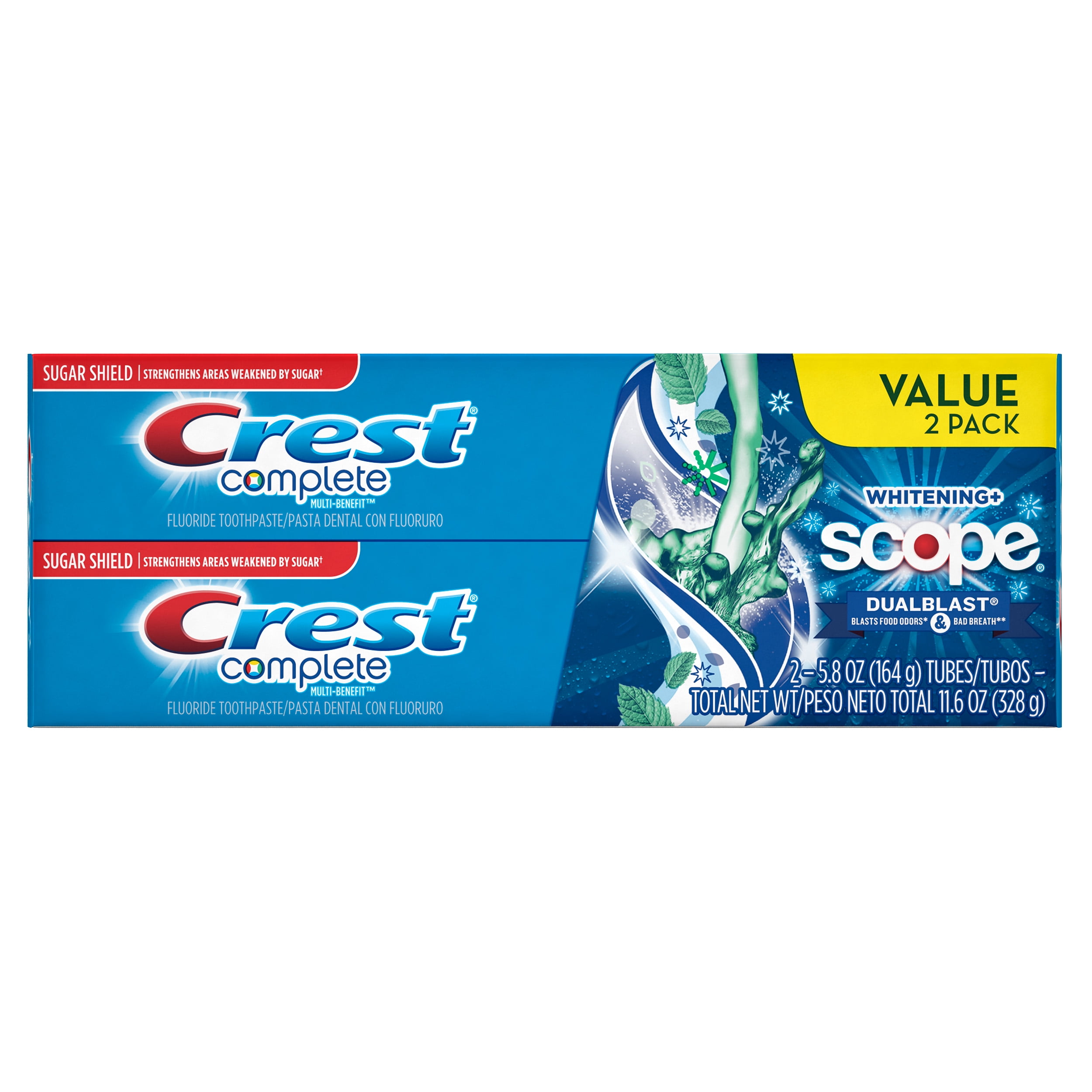 Crest Complete Whitening + Scope DualBlast Mint Toothpaste 5.8 oz, Pack of 2