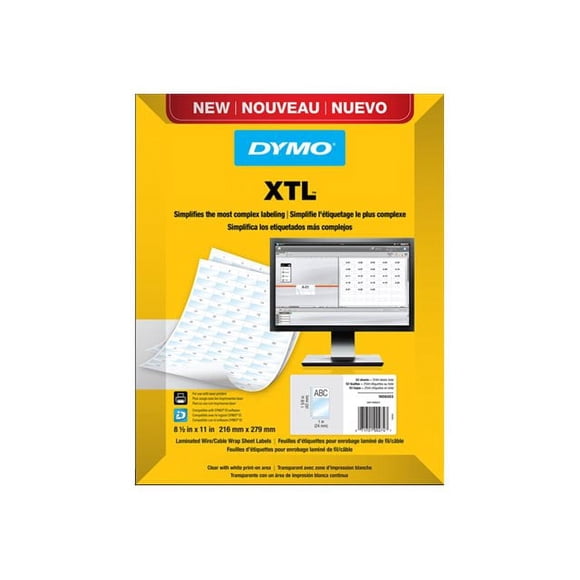 DYMO XTL Laminated - Polyester - Adhésif permanent - Blanc sur transparent - 0,94 Po x 4,06 Po 1008 Étiquette(S) (63 feuille(S) x 16) étiquette(S)