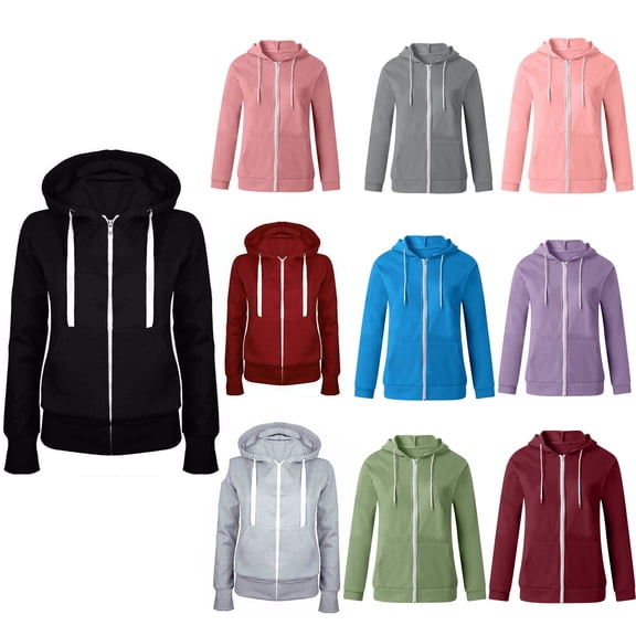 pstuiky Hoodies for Women Solid Color Zip up Long Sleeve Hooded Fleece Sweatshirt Fashion Pullover Comfort Hoodie Sweatshirts Winter Clothing Casual Outfits with Pocket