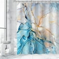 thumbnail image 3 of Cortina de ducha azul, juego de cortinas de ducha de mármol con 12 ganchos, cortinas de ducha de acuarela azul, dorado y blanco, decoración de baño de mármol abstracto, 183 x 183 cm, 3 of 6