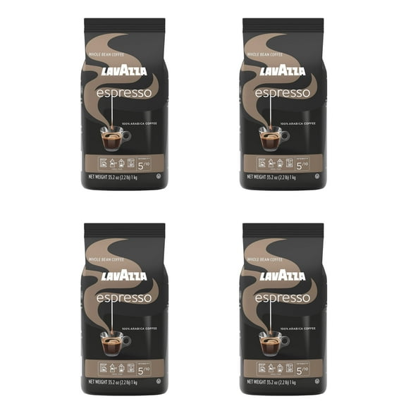 Lavazza Espresso Whole Bean Coffee, Medium Roast, 100% Arabica, 2.2 lb Bag (Pack of 4)