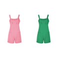 thumbnail image 1 of (2-Pack) Rinsvye Women's Tie Shoulder Overall Linen Romper Shorts Neck Romper Jumpsuit Loose Jumpsuit with Pocket Strapless Jumpsuits for Women Lace Ripple Romper Junior Jumpsuits and Rompers, 1 of 7