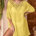 thumbnail image 6 of Beach Cover Ups for Swimwear Women Batwing Sleeve Solid Colot Hollow Out Bathing Suit Loose Fit Cover Up Summer Dresses Yellow, One Size, 6 of 8