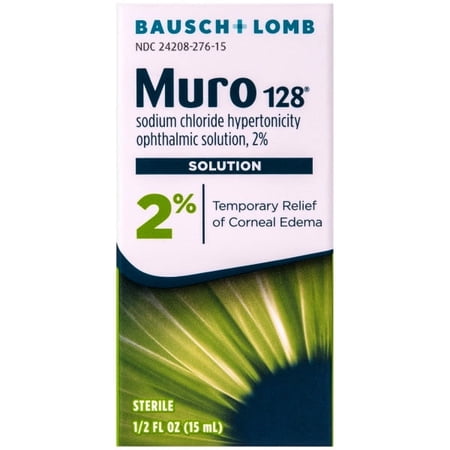 Muro 128 2% Sodium Chloride Hypertonicity Ophthalmic Solution, from Bausch + Lomb, 0.5 Fl Oz (15 mL)