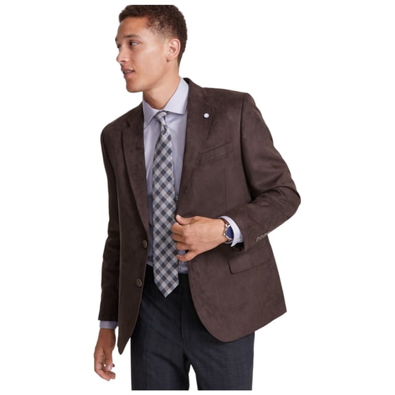 Nautica Mens Modern fit Faux Suede Sport Coat Blazer 40 R Brown Solid Stretch