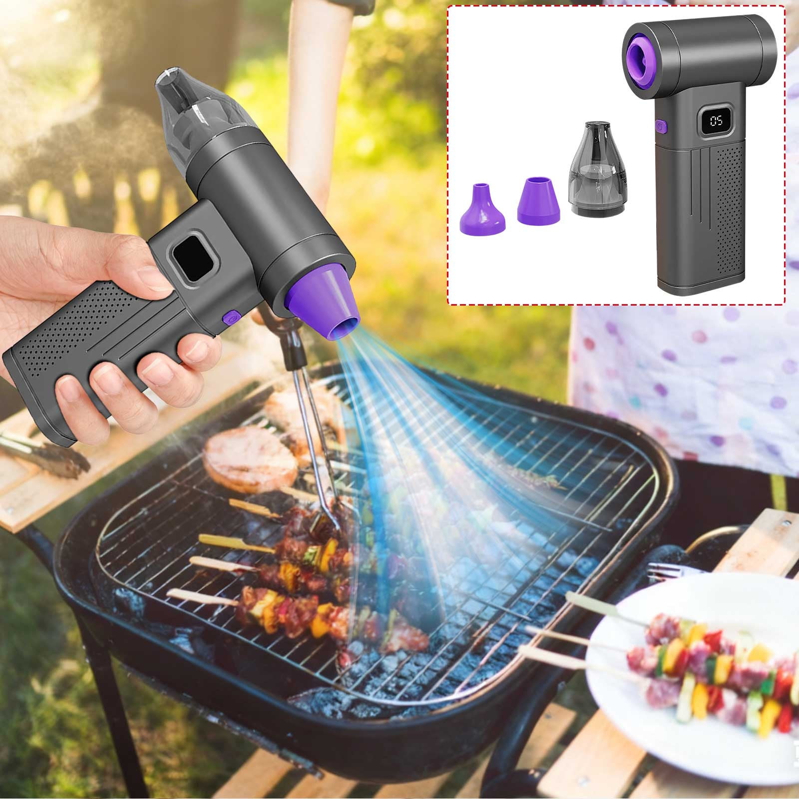COM1950s Portable Handheld Turbo Fan, High Speed Blower for Car Cleaning, Camping Air Duster, USB Rechargeable Battery Powered Mini Air Blaster for Dusting, Drying, Outdoor Use