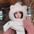 thumbnail image 2 of MIASHUI Hat for Women Winter Warm Thick Scarf Connected Two-Piece Set Ear Protection Hat Cold Protection Scarf White, 2 of 3