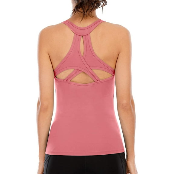 Attraco Women Workout Tank Top Mesh Criss Cross Open Back Athletic Yoga Shirt