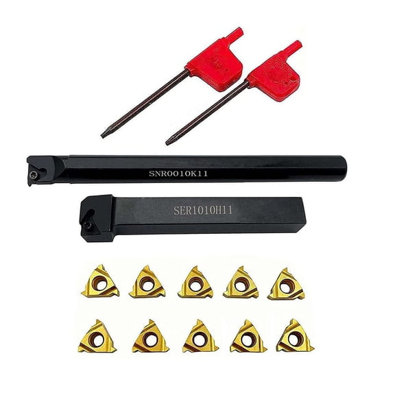 Lathe Threading Tool Alloy Steel External Internal Holder Ser 1010H11   Snr 0010K11 W/ Inserts Wrench Set 11Er Ag60