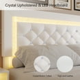 thumbnail image 3 of 4 EVER WINNER Queen Size Floating Bed Frame with LED Lights, Upholstered Platform Bed Frame with Diamond Tufted Headboard, White Queen Size Bed Frame, White, 3 of 7