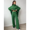 thumbnail image 2 of Conjunto de suéter y pantalones de cuello alto para mujer, Jersey de punto grueso, informal, holgado, verde, sólido, otoño e invierno, 2 piezas, 2 of 5
