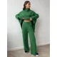 thumbnail image 2 of Conjunto de suéter y pantalones de cuello alto para mujer, Jersey de punto grueso, informal, holgado, verde, sólido, otoño e invierno, 2 piezas, 2 of 5