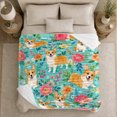 thumbnail image 5 of Joyful Corgi Botanical Garden, Playful Pet Portrait Pattern, Warm Flannel Blanket for Living Room and Bedroom, Dog Lovers Just Because Gift, Pet Lover Home Decor, 5 of 9